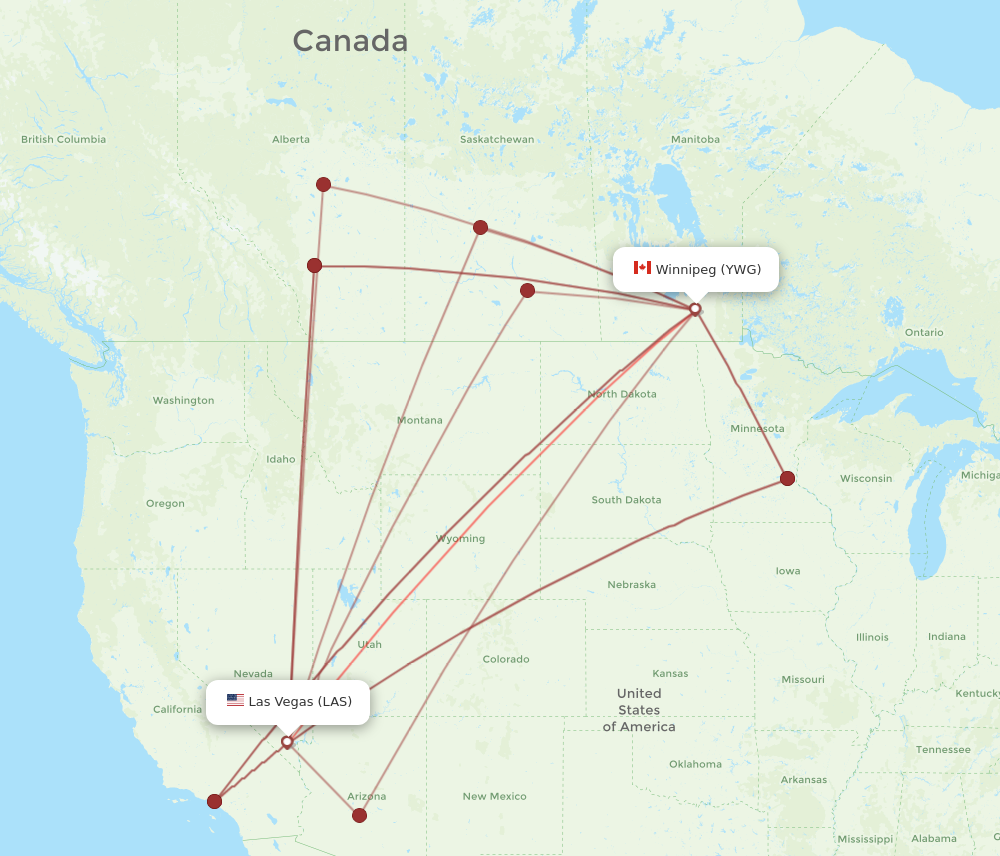 YWG to LAS flights and routes map