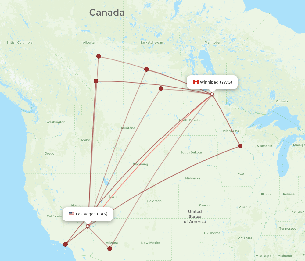 YWG-LAS flight routes