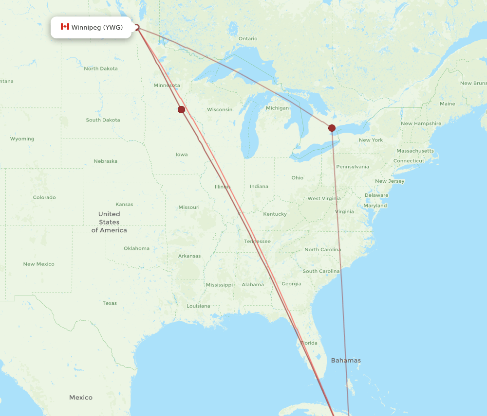 YWG-MBJ flight routes