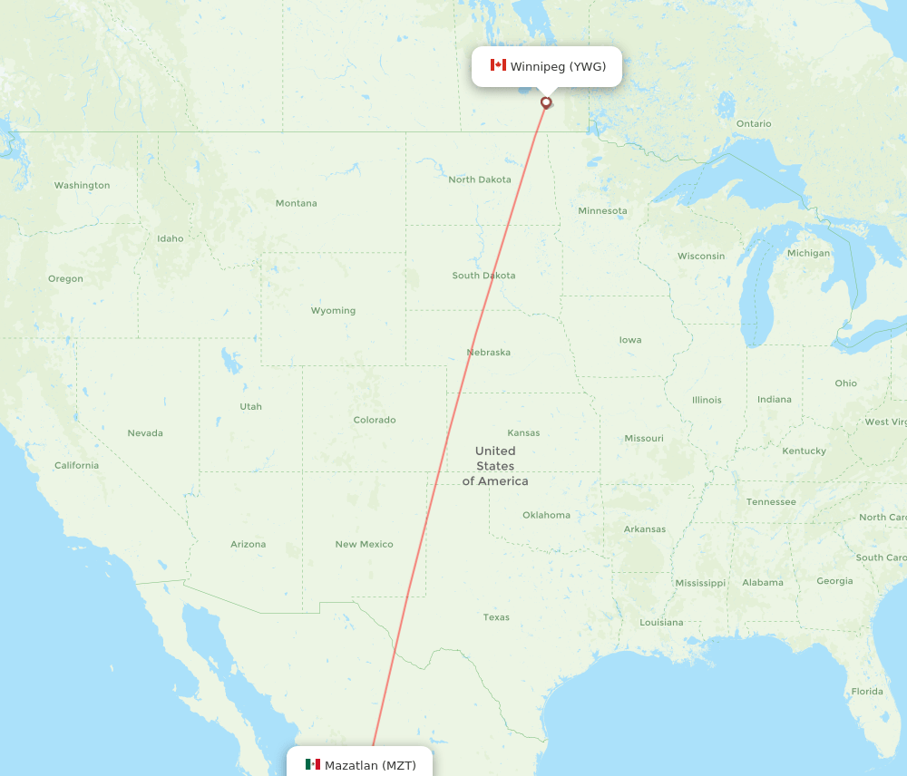 YWG to MZT flights and routes map