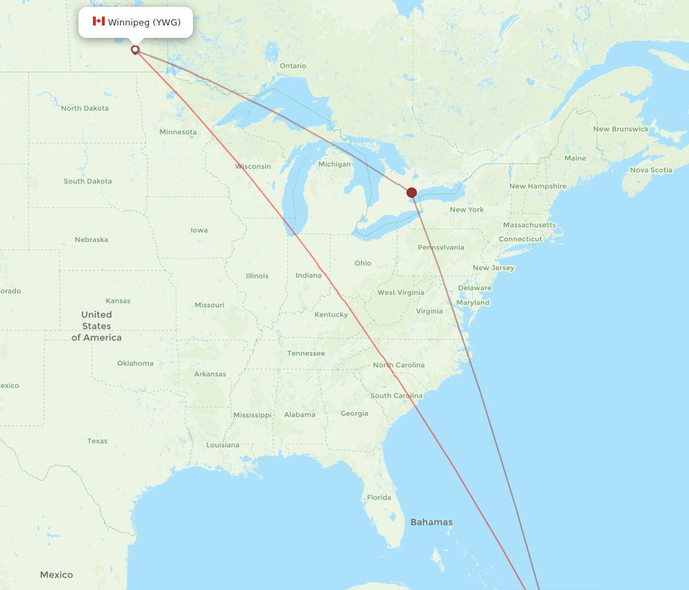 YWG to POP flights and routes map