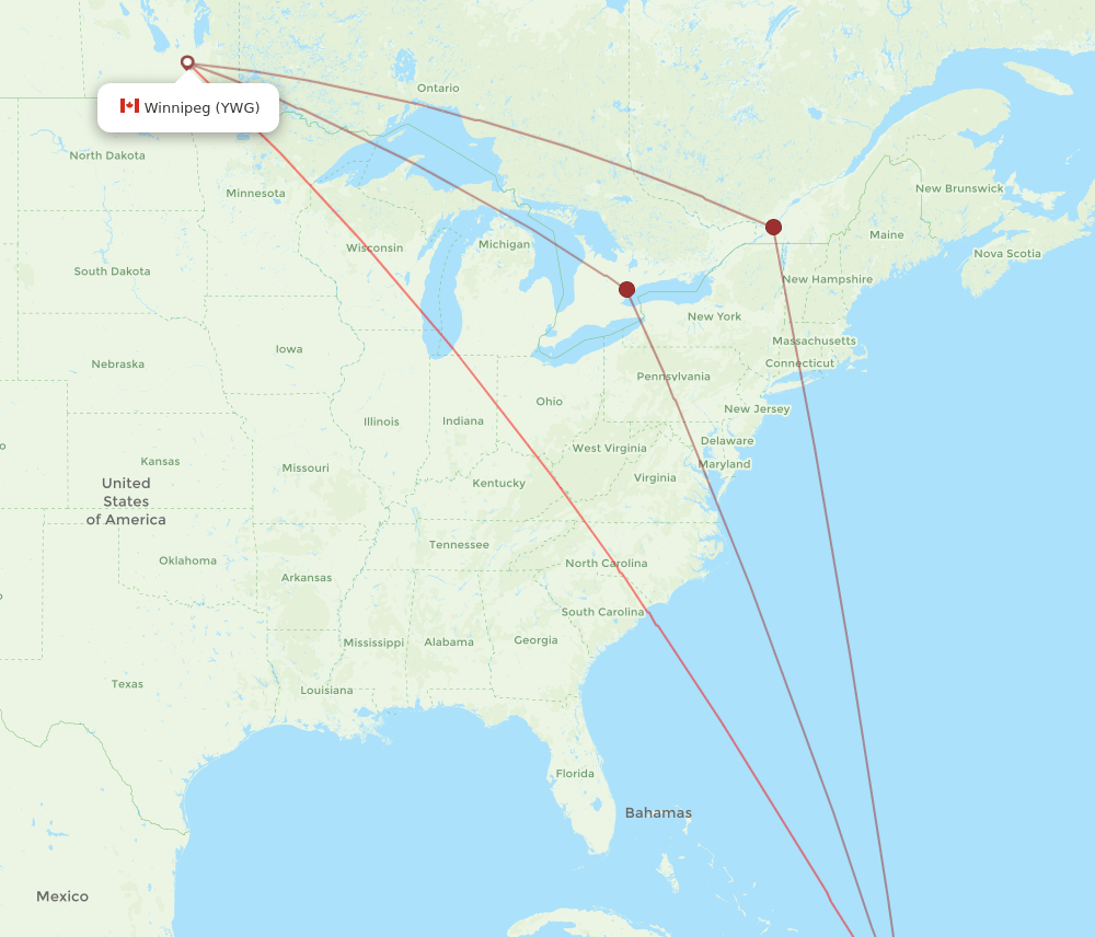 YWG to PUJ flights and routes map