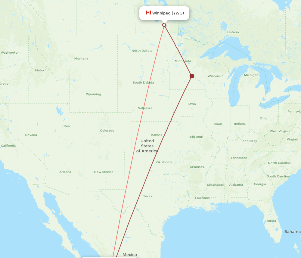YWG to PVR flights and routes map
