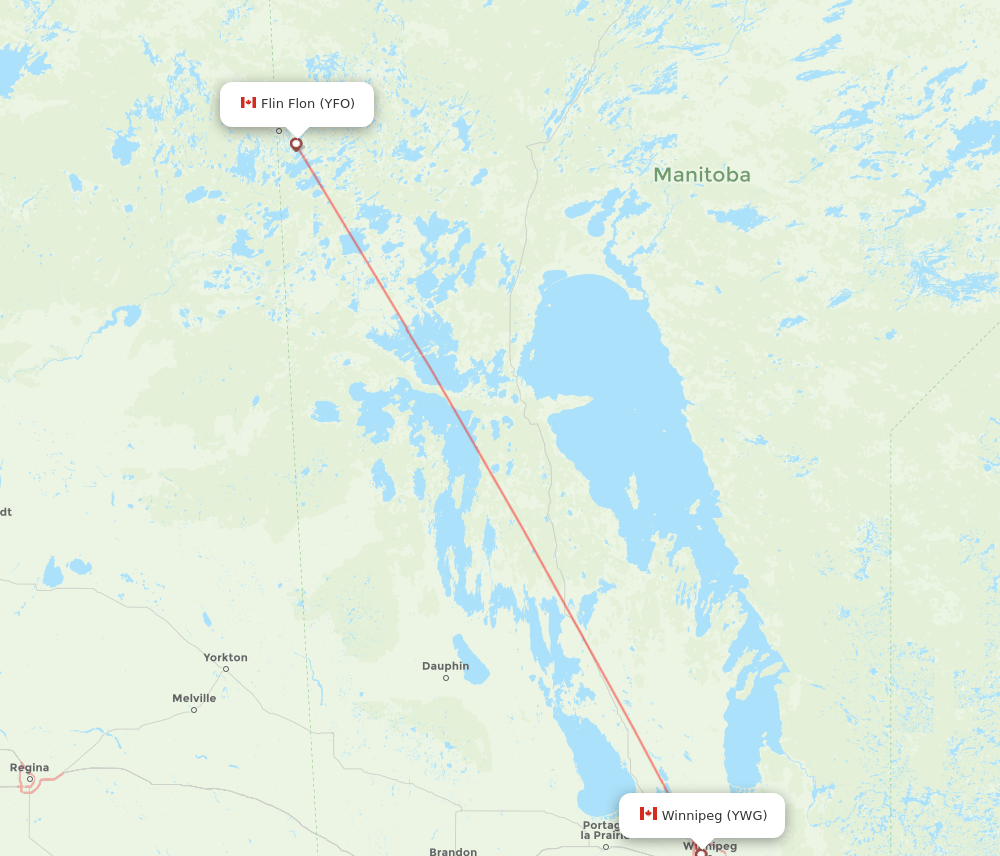Winnipeg - Flin Flon route map and flight paths