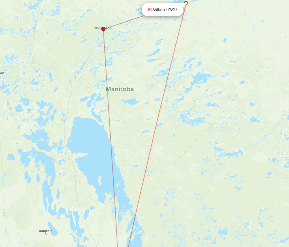 YWG to YGX flights and routes map