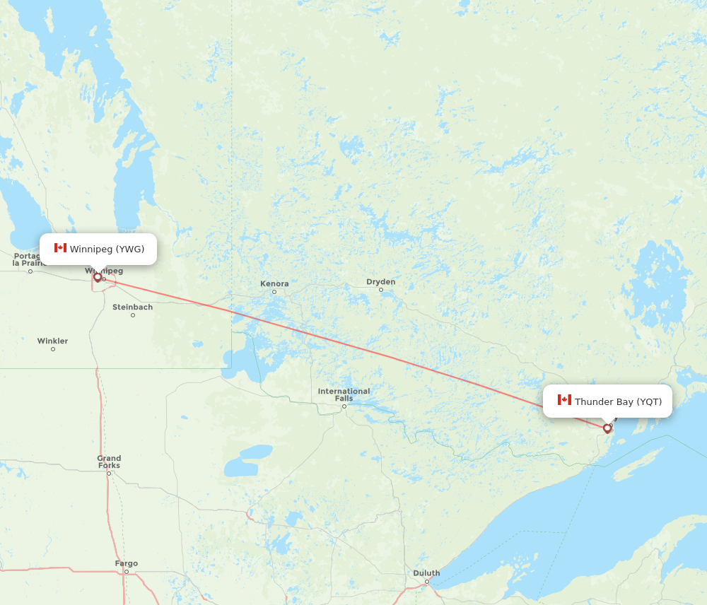 Winnipeg - Thunder Bay route map and flight paths