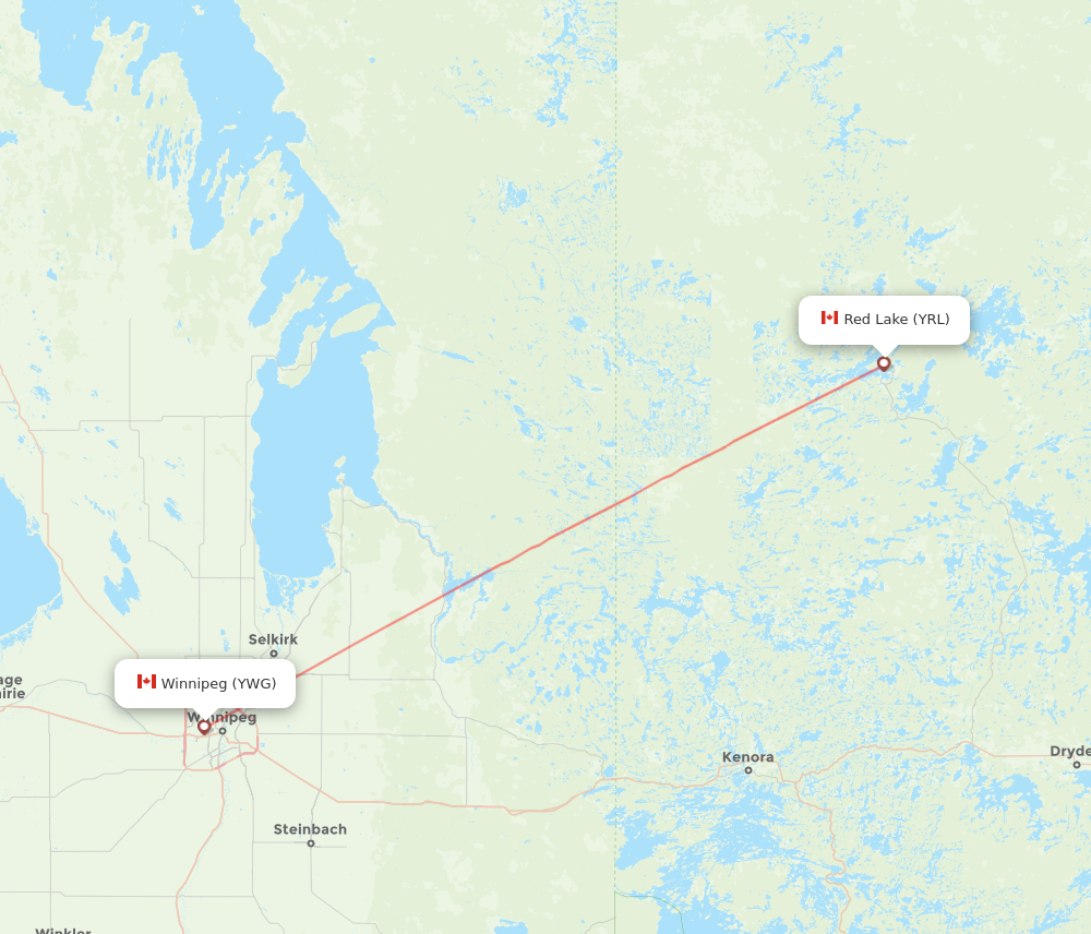YWG to YRL flights and routes map