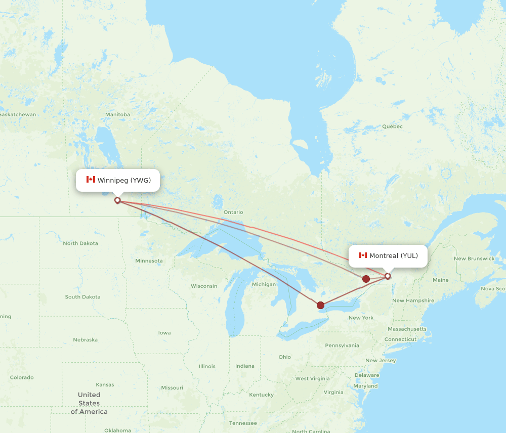 YWG-YUL flight routes