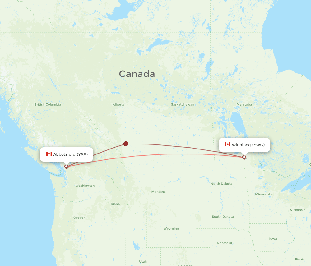 YWG-YXX flight routes