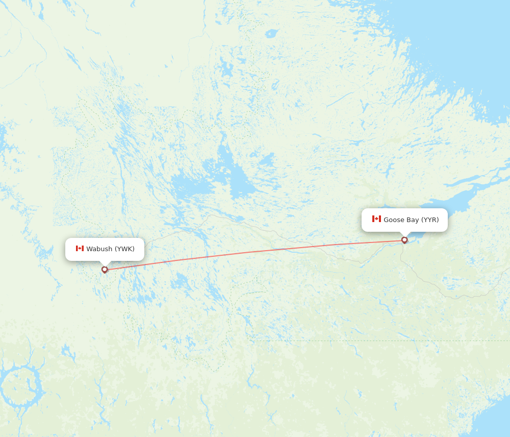 YWK to YYR flights and routes map