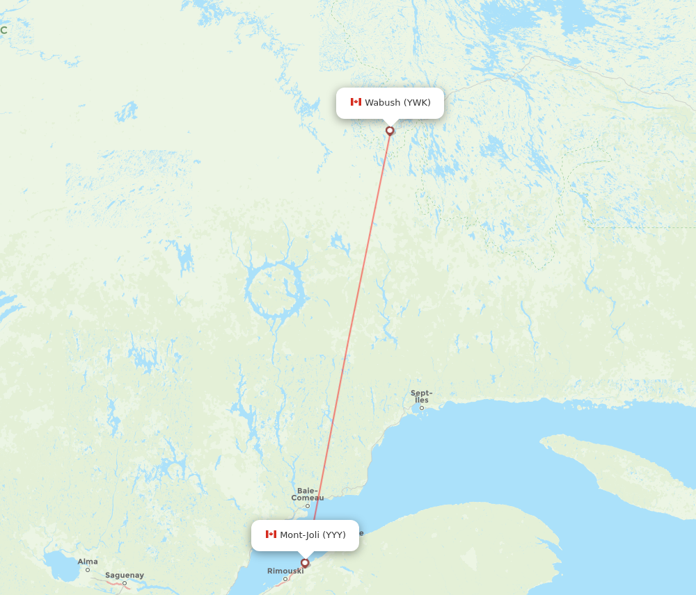 YWK to YYY flights and routes map