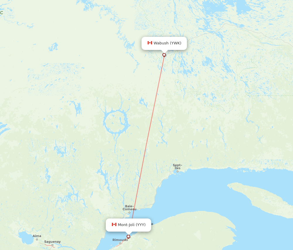 Wabush - Mont Joli route map and flight paths