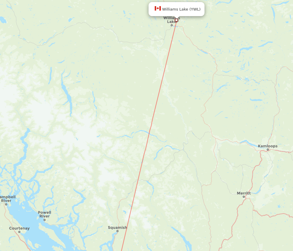Williams Lake - Vancouver route map and flight paths