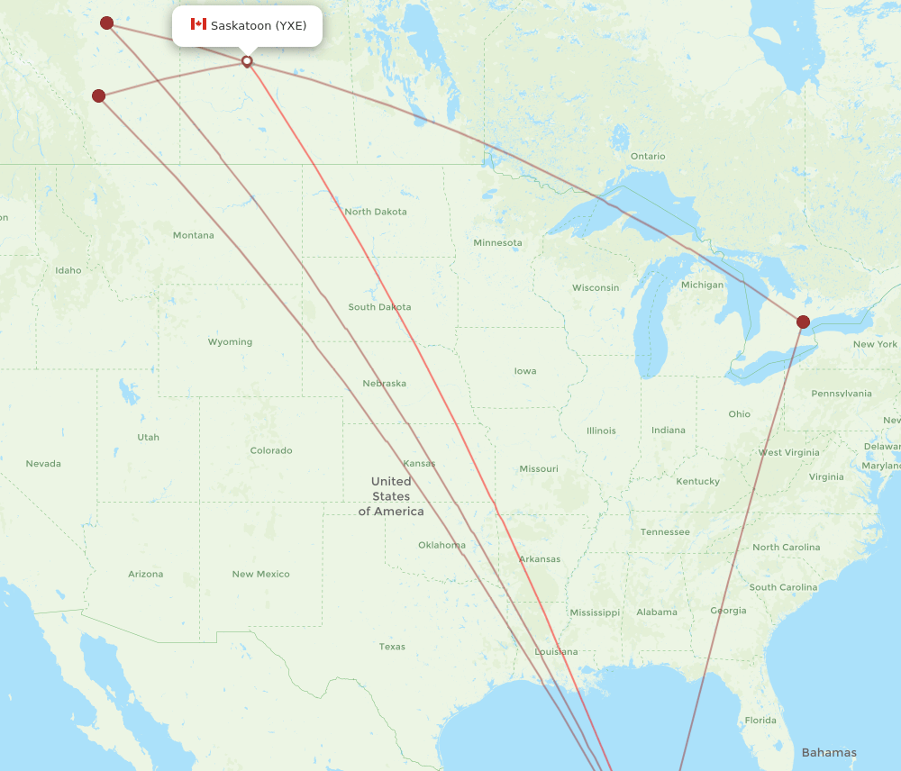 YXE to CUN flights and routes map