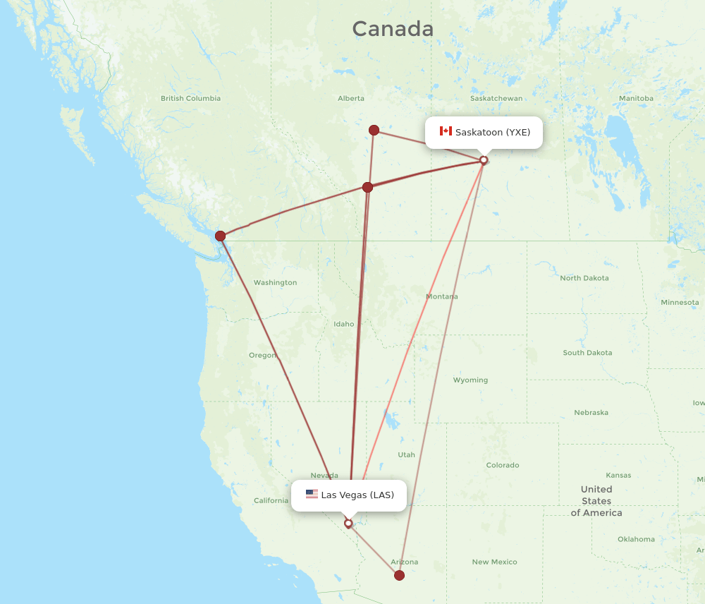 YXE-LAS flight routes