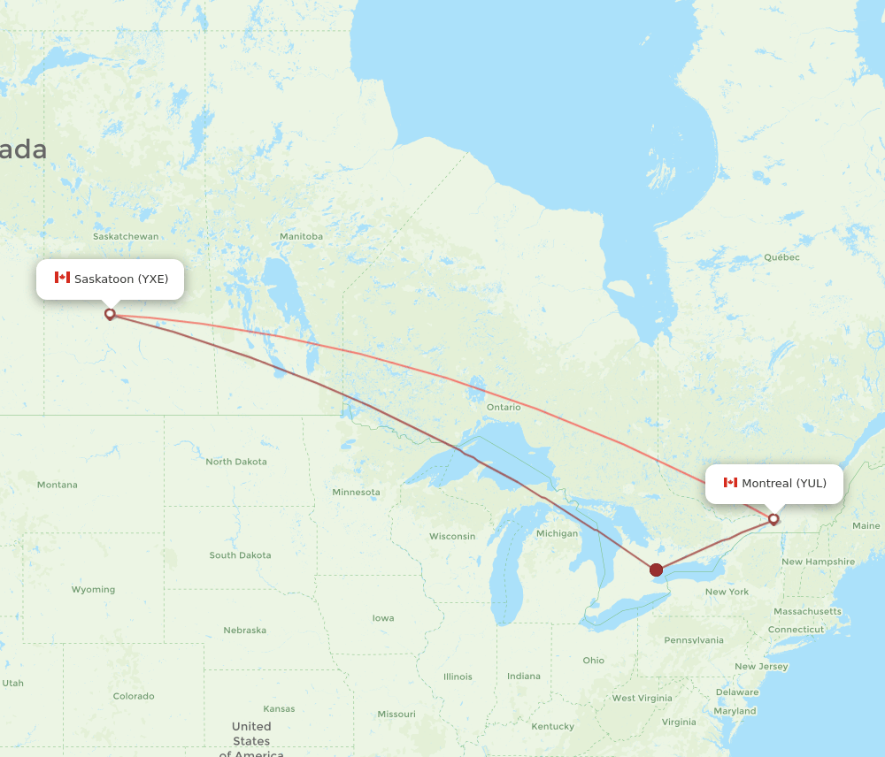 YUL to YXE flights and routes map