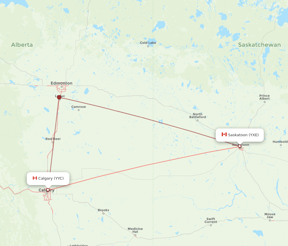 YXE-YYC flight routes