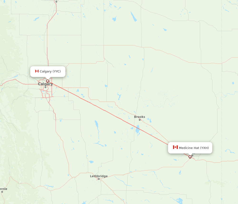 YXH to YYC flights and routes map