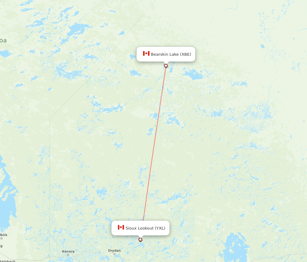 Sioux Lookout - Bearskin Lake route map and flight paths
