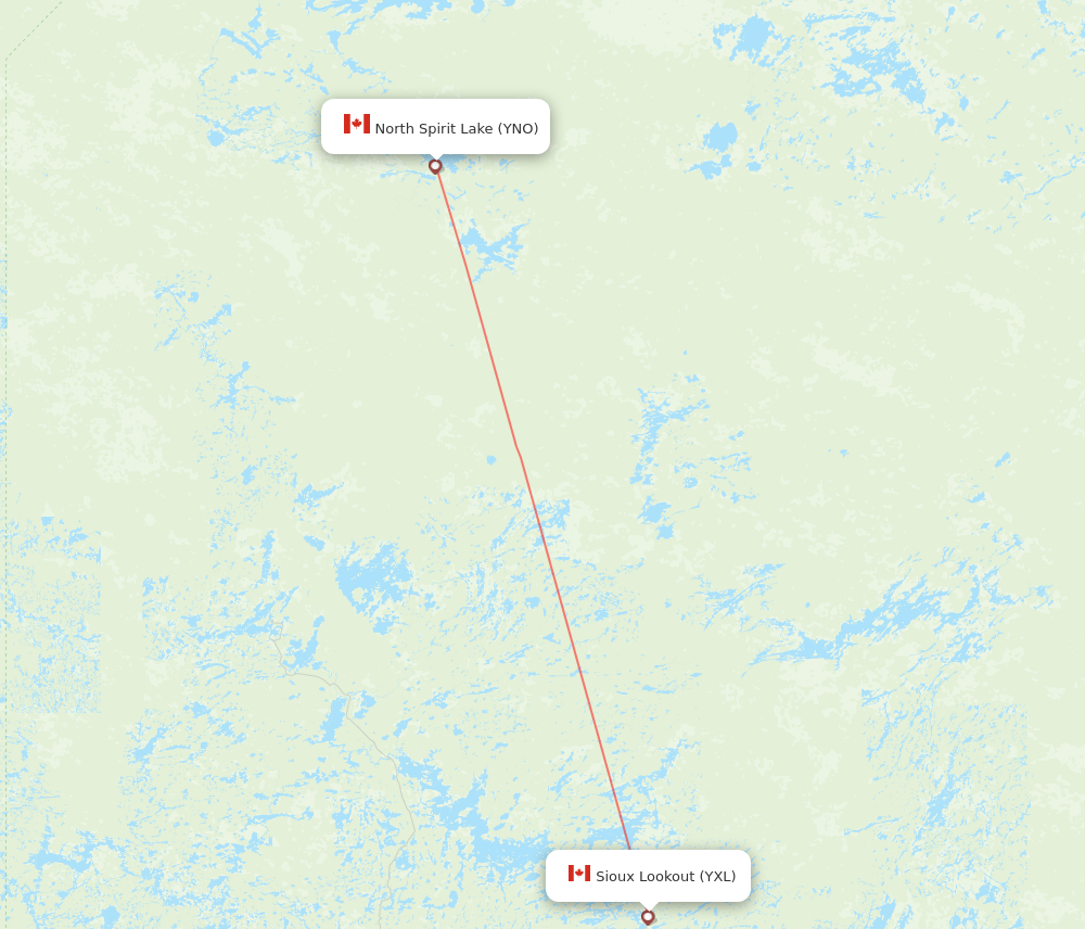 Sioux Lookout - North Spirit Lake route map and flight paths