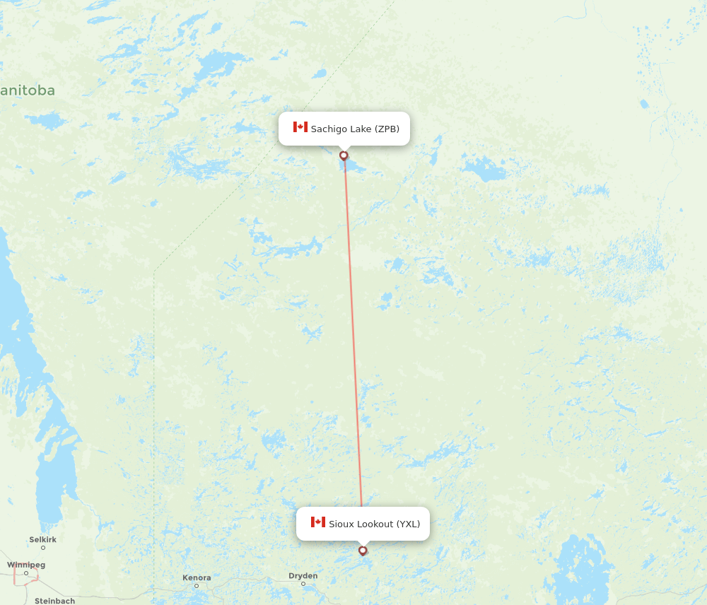 Sioux Lookout - Sachigo Lake route map and flight paths