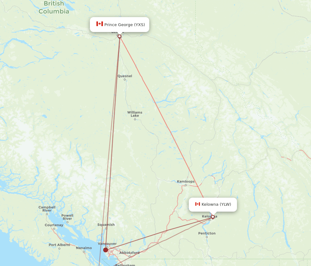 YXS-YLW flight routes