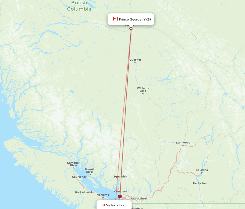YXS to YYJ flights and routes map