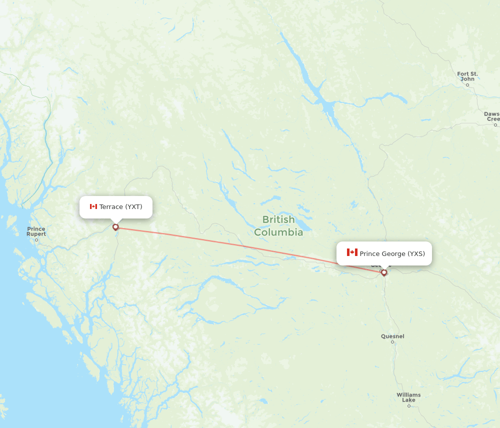 Terrace - Prince George route map and flight paths
