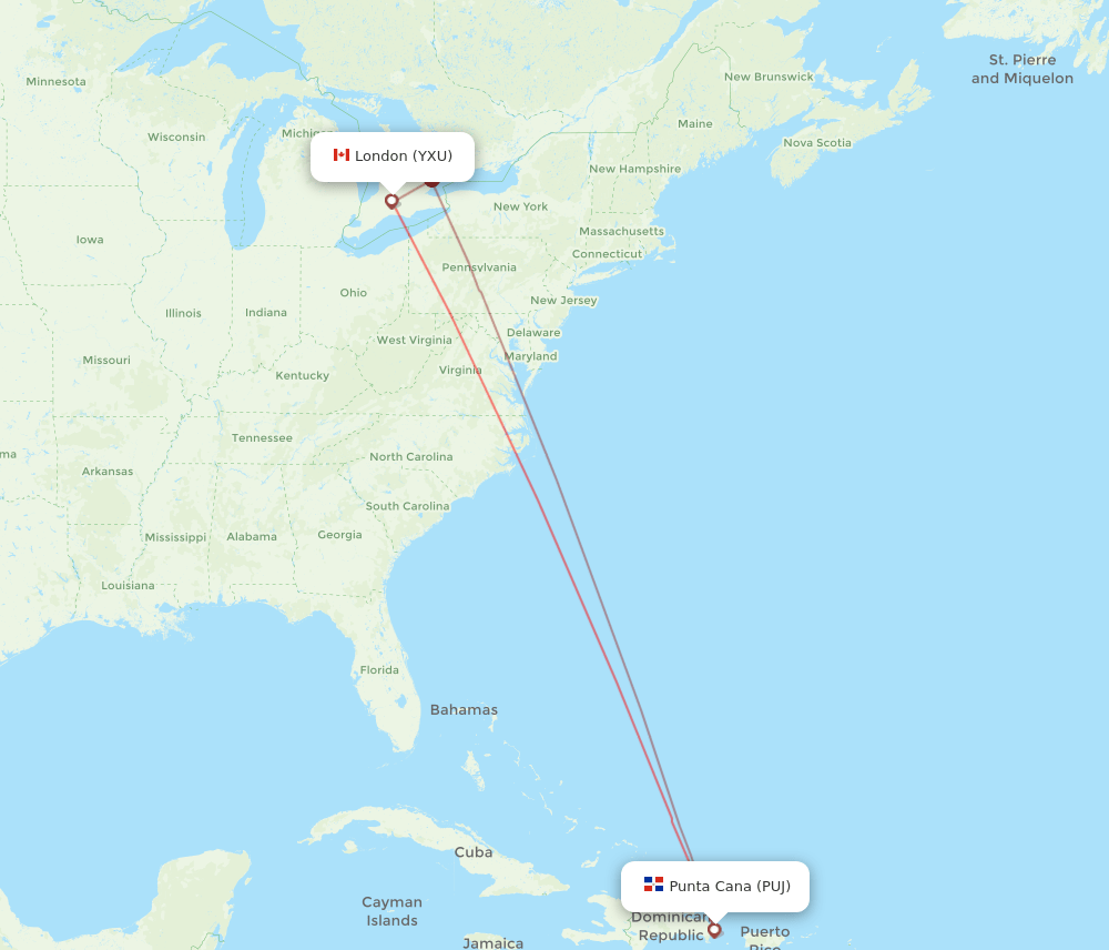 YXU-PUJ flight routes
