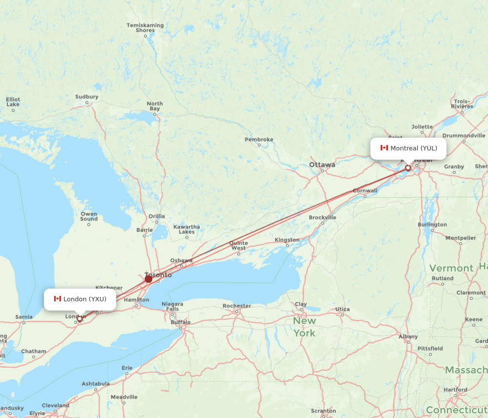 YXU-YUL flight routes