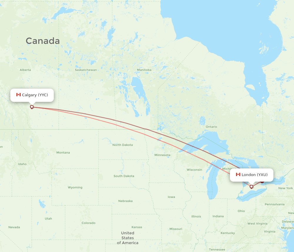 YXU to YYC flights and routes map