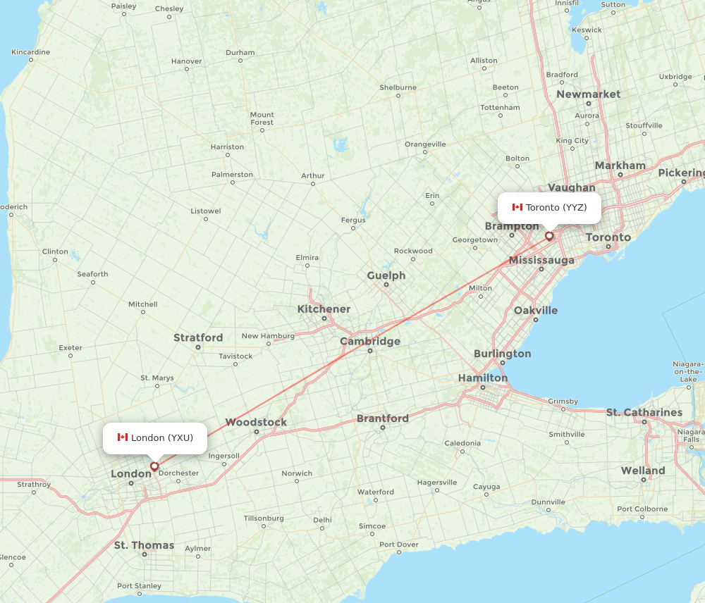 YXU to YYZ flights and routes map