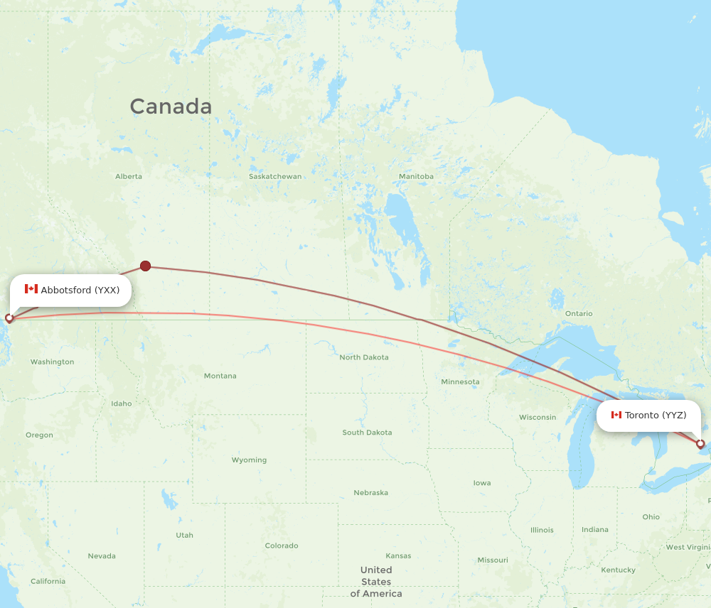 YXX to YYZ flights and routes map