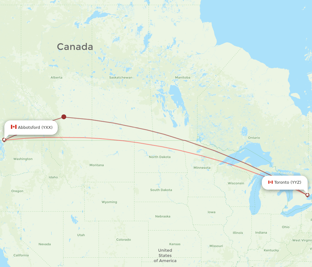 YXX to YYZ flights and routes map