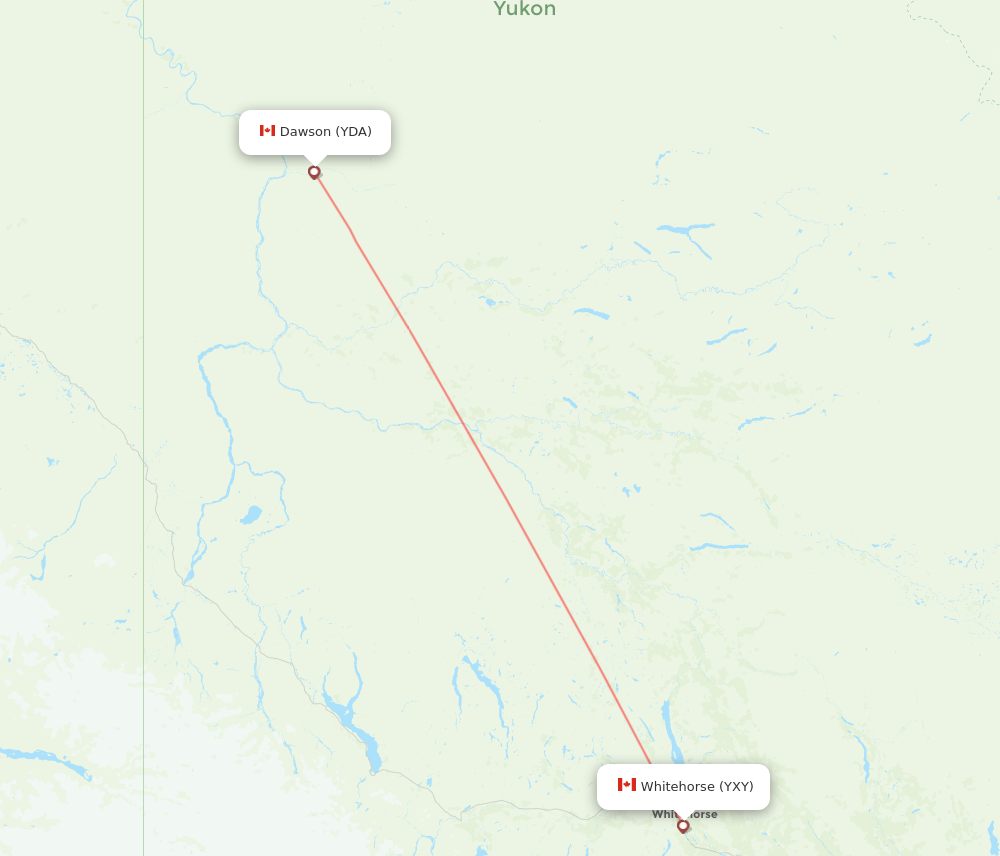 Whitehorse - Dawson City route map and flight paths