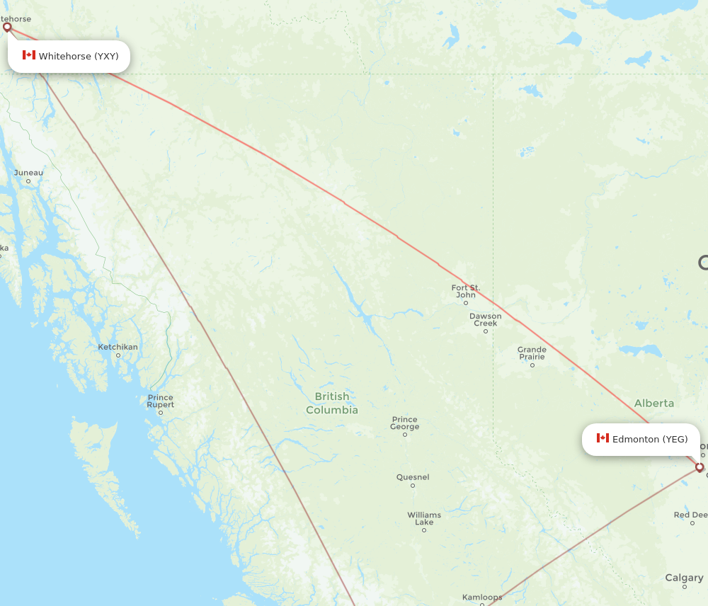YXY to YEG flights and routes map