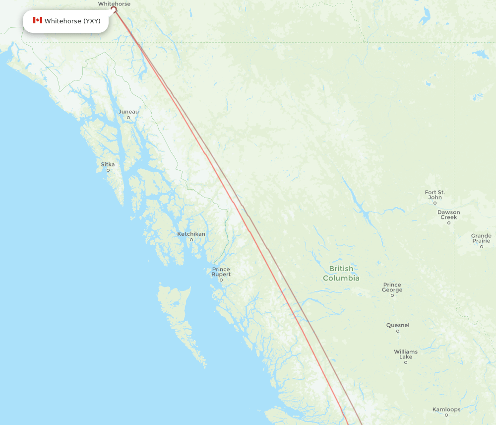 Victoria - Whitehorse route map and flight paths