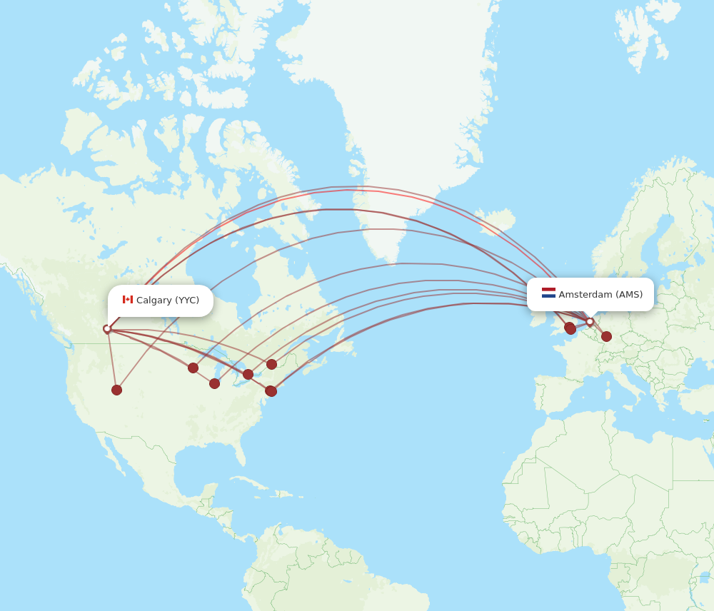 YYC to AMS flights and routes map