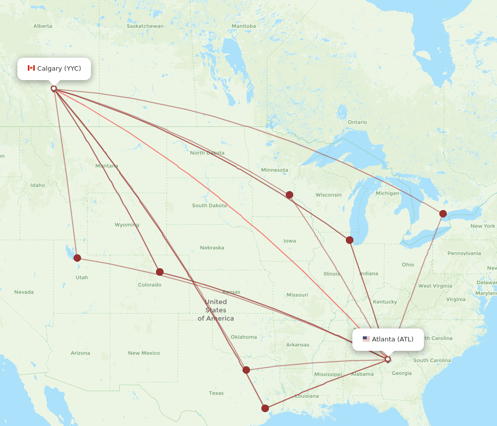 YYC-ATL flight routes