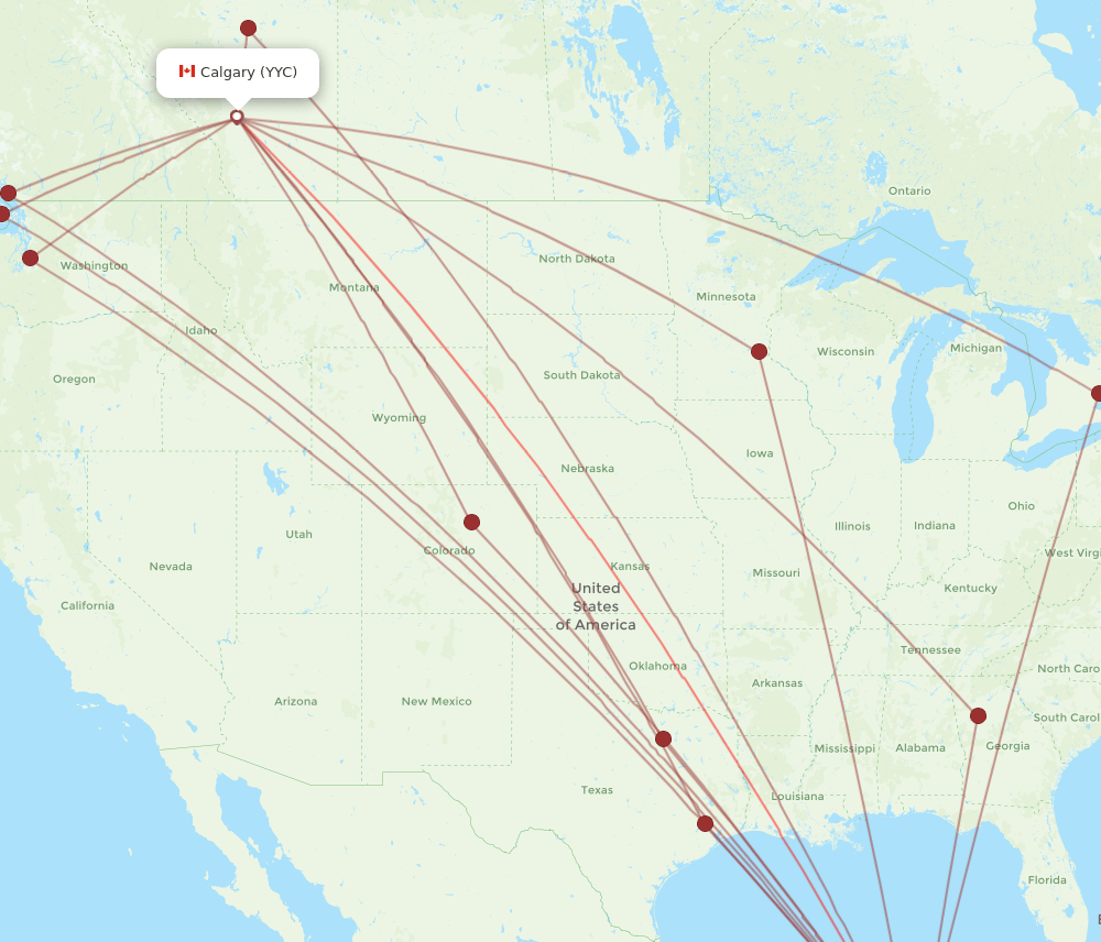 YYC-CUN flight routes