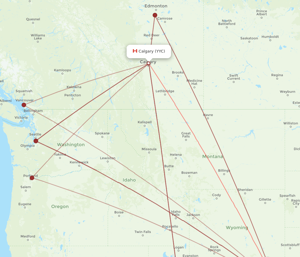 YYC to DEN flights and routes map