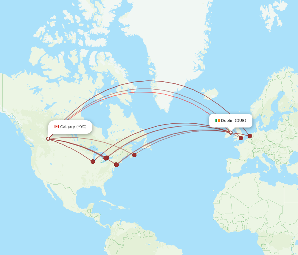 YYC to DUB flights and routes map