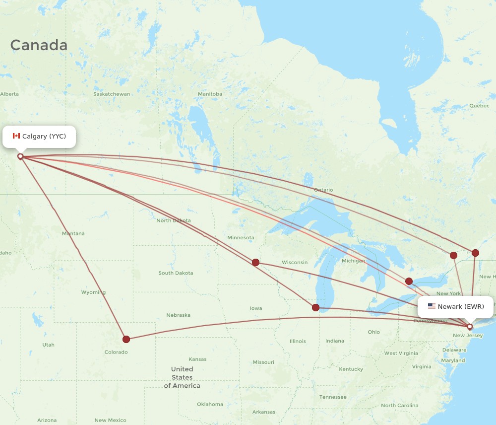 YYC-EWR flight routes