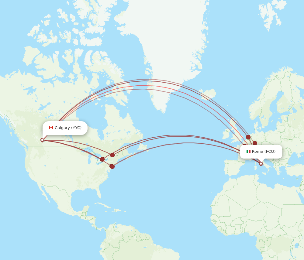 YYC to FCO flights and routes map