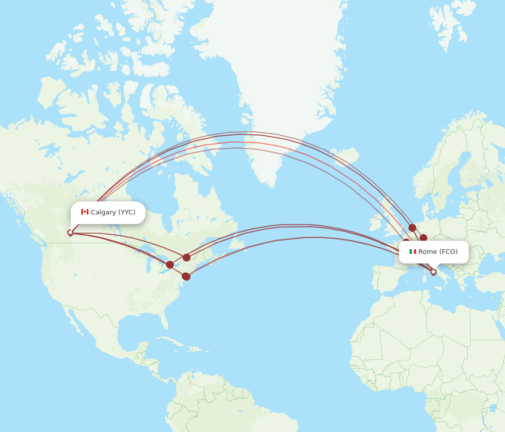 YYC to FCO flights and routes map