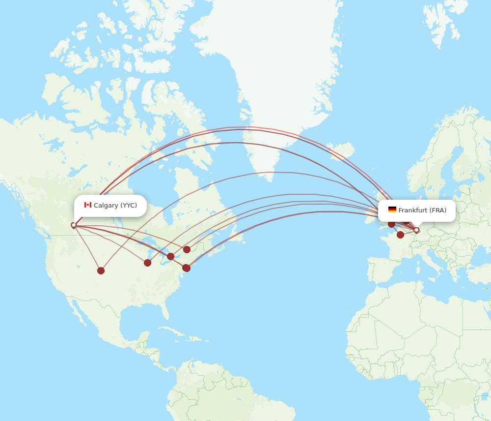 YYC to FRA flights and routes map