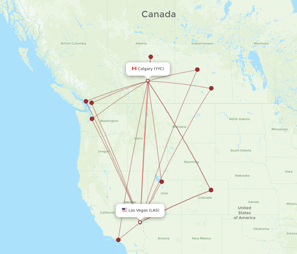 YYC to LAS flights and routes map