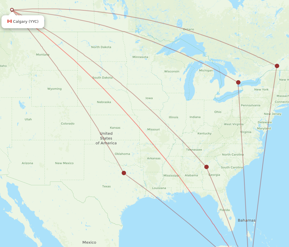 YYC to MBJ flights and routes map