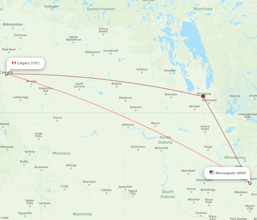 YYC-MSP flight routes