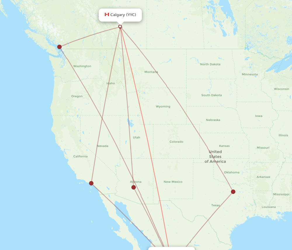YYC to MZT flights and routes map